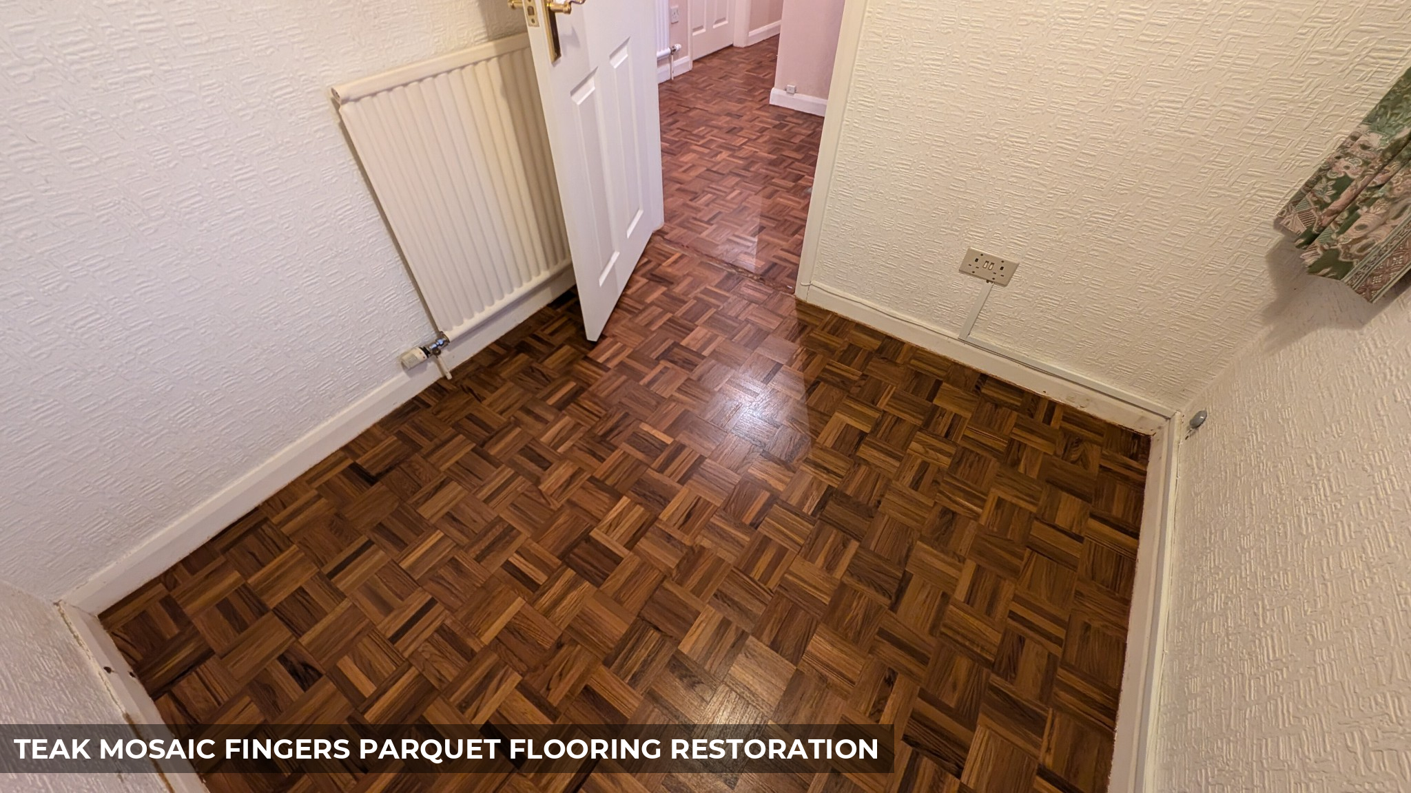 Teak Mosaic Fingers Parquet Flooring Restoration in Borehamwood, WD6