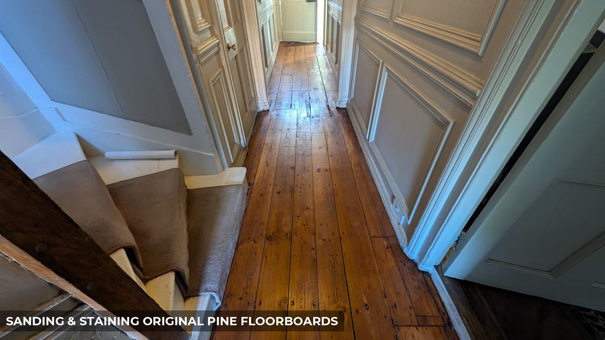Sanding & Staining Original Pine Floorboards in Brentford