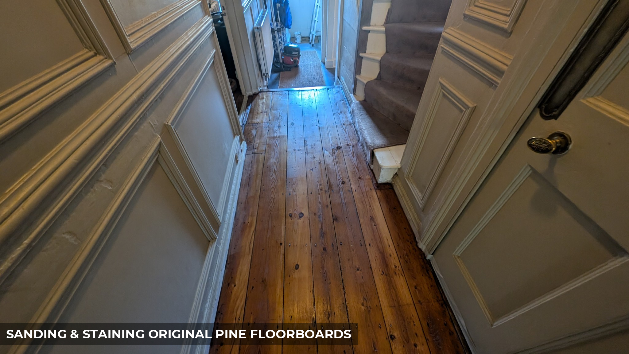 Sanding & Staining Original Pine Floorboards in Brentford